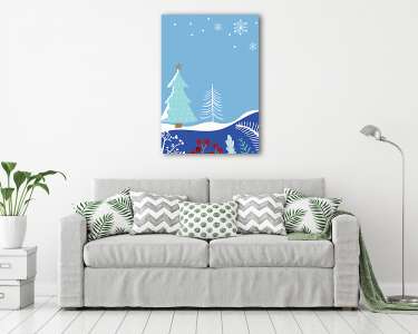 Modern karácsonyi grafika 1. (havas tájkép) (vászonkép) - vászonkép, falikép otthonra és irodába