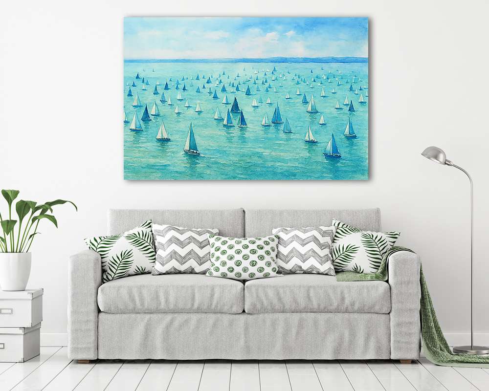 Balatoni Kékszalag vitorlásverseny a levegőből (festmény jellegű, színverzió) (fotótapéta) - vászonkép, falikép otthonra és irodába