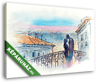 szerető pár a városban - vászonkép 3D látványterv szerető pár a városban - vászonkép 3D látványterv