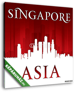 Szingapúr Ázsia város látképe sziluettje piros háttér - vászonkép 3D látványterv
