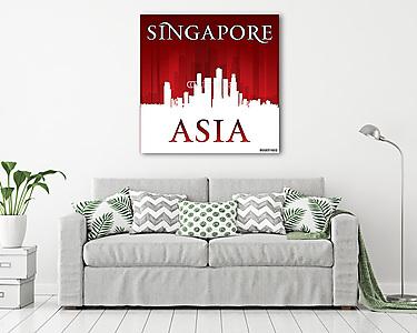 Szingapúr Ázsia város látképe sziluettje piros háttér (vászonkép) - vászonkép, falikép otthonra és irodába