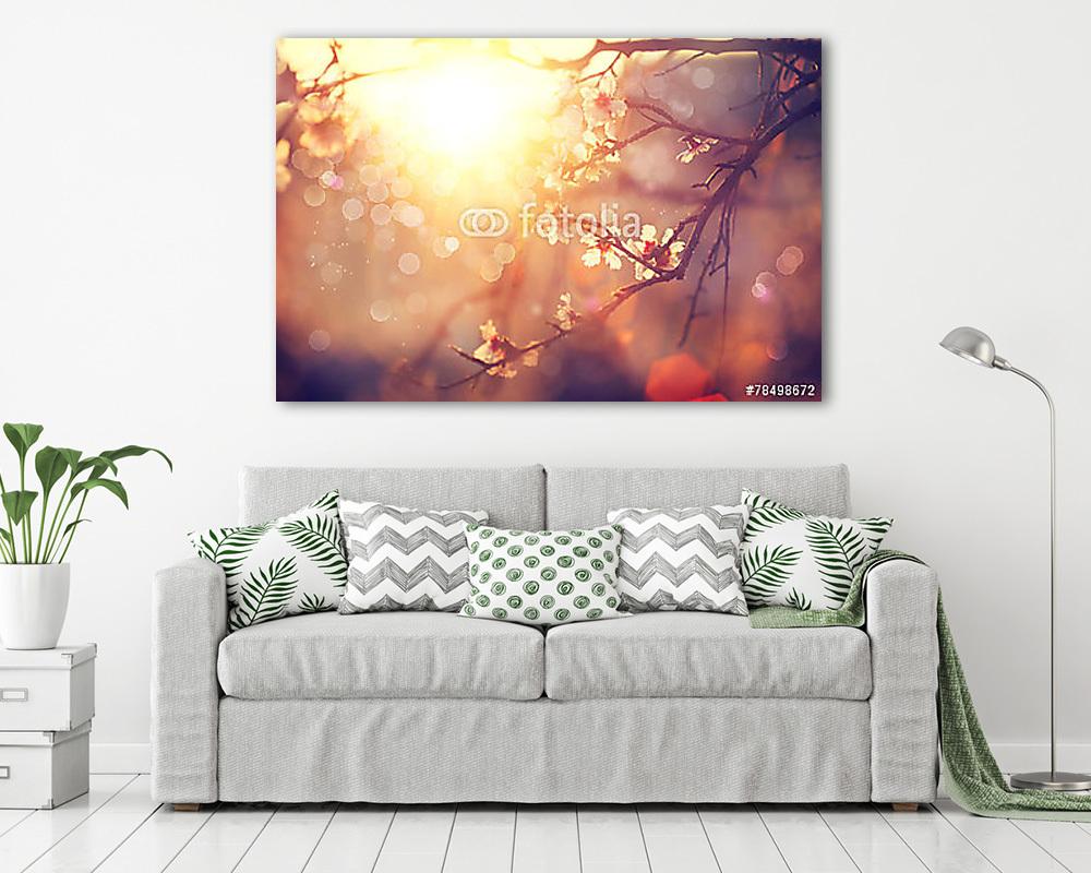 Tavaszi virágos háttér. Gyönyörű jelenet virágzó fa - vászonkép, falikép vásárlás Tavaszi virágos háttér. Gyönyörű jelenet virágzó fa (fotótapéta) - vászonkép, falikép otthonra és irodába