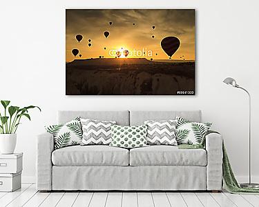 Hőlégballon sziluettek Cappadocia-ban (vászonkép) - vászonkép, falikép otthonra és irodába