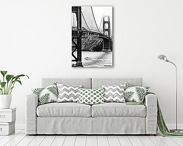 Golden Gate híd fekete-fehérben, ködös égbolt télen (vászonkép) - vászonkép, falikép otthonra és irodába