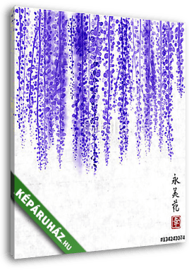 Wisteria hand drawn with ink on rice paper background Traditiona - vászonkép 3D látványterv