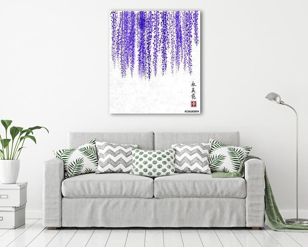 Wisteria hand drawn with ink on rice paper background Traditiona (poszter)