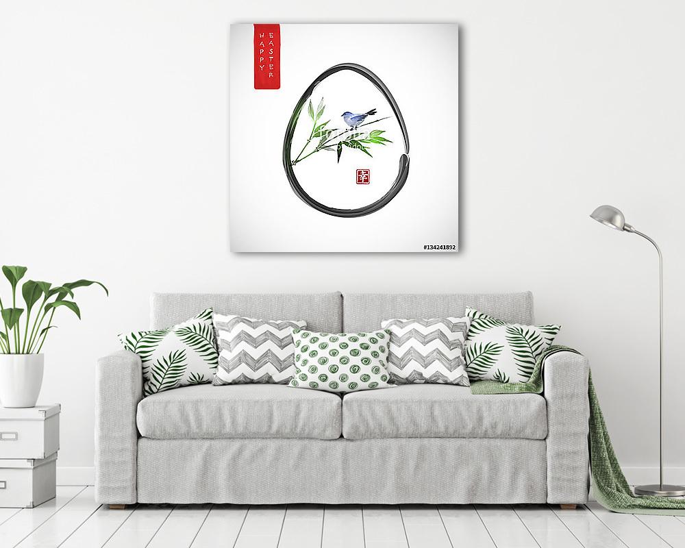 Húsvéti kártya, tojással és madárral bambuszágon, kézzel húzva - vászonkép, falikép vásárlás Húsvéti kártya, tojással és madárral bambuszágon, kézzel húzva (bögre) - vászonkép, falikép otthonra és irodába