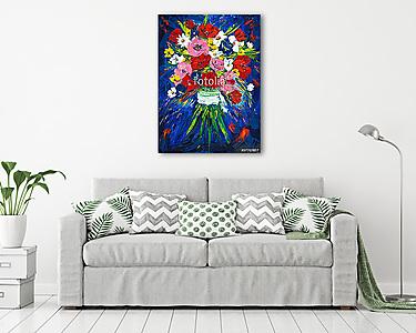Virágcsokor absztrakt stílusban festmény (vászonkép) - vászonkép, falikép otthonra és irodába
