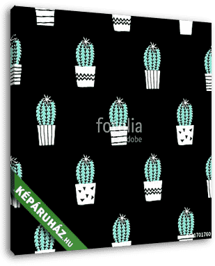 Hand Drawn Cactus Pattern - vászonkép 3D látványterv