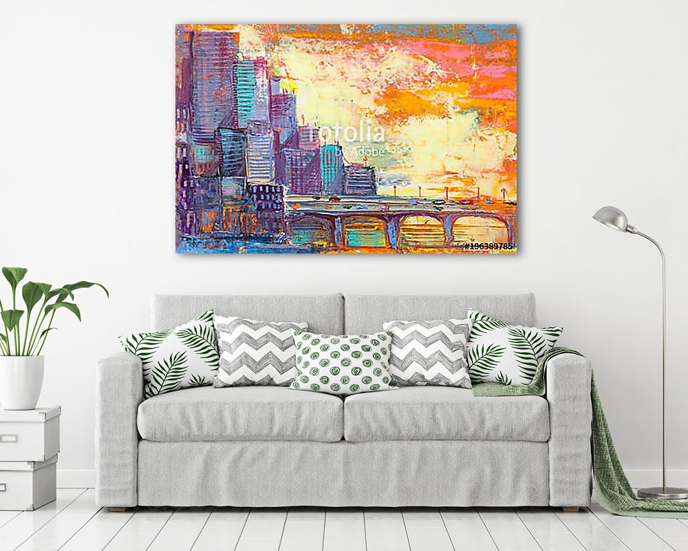 Város naplementében - vászonkép, falikép vásárlás Város naplementében (fotótapéta) - vászonkép, falikép otthonra és irodába