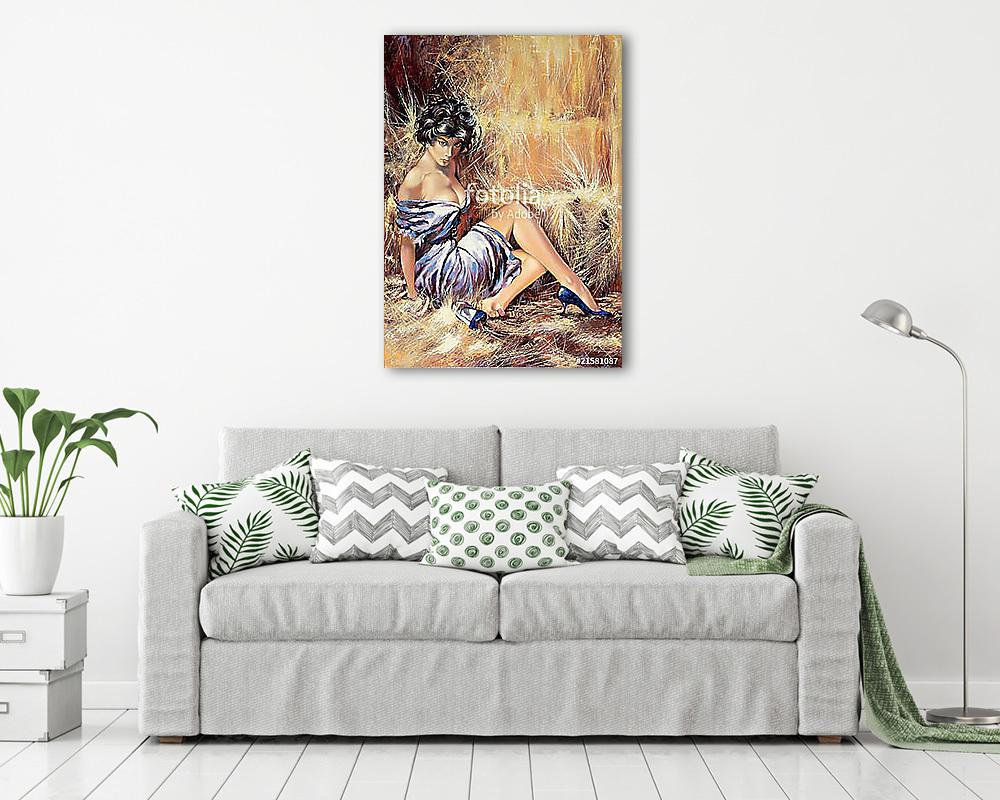 The girl sitting on a floor (fotótapéta) - vászonkép, falikép otthonra és irodába