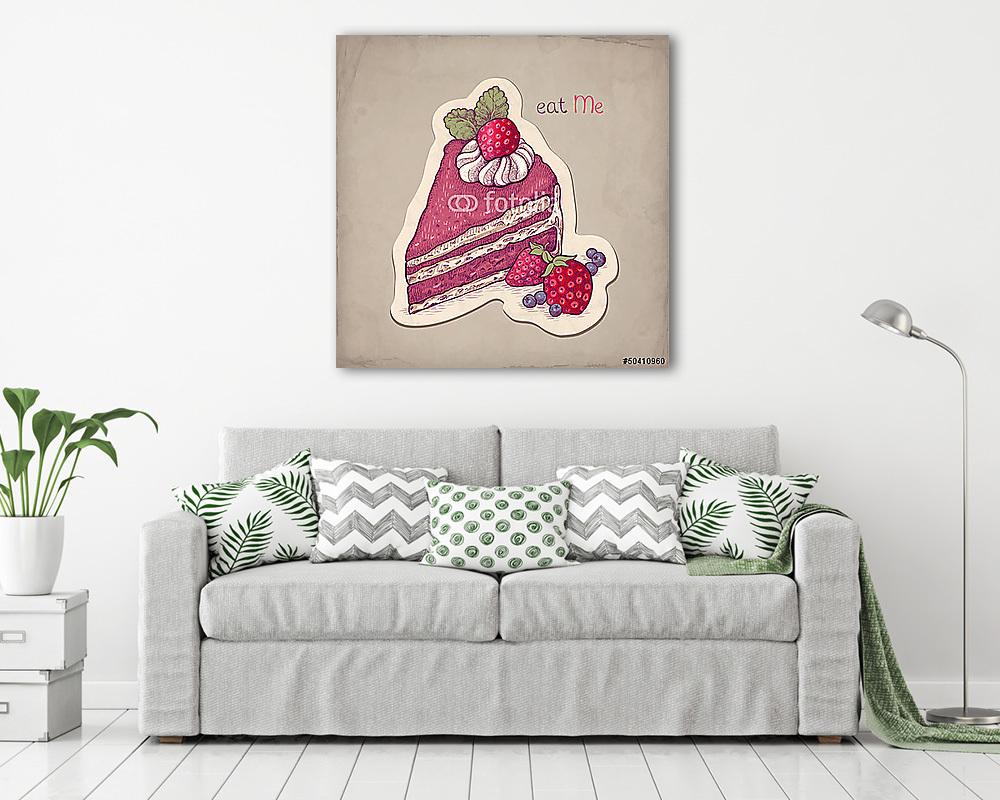 vektor kézi rajz illusztráció torta eper (vászonkép) - vászonkép, falikép otthonra és irodába