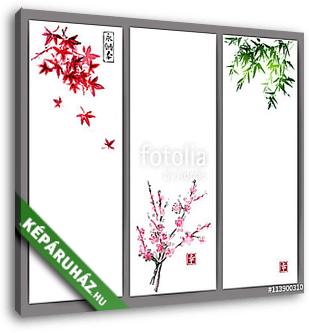 Három banner, juhar, bambusz és keleti cseresznye sakura b - vászonkép 3D látványterv