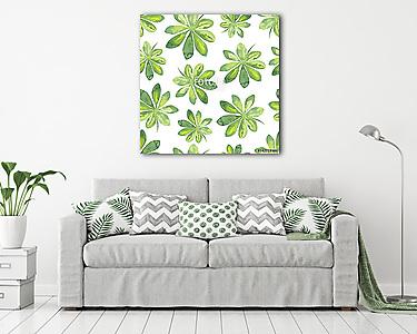Zöld leveles növény tapétaminta (vászonkép) - vászonkép, falikép otthonra és irodába