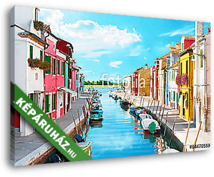 Narrow canal és színes házak Burano, Olaszország. - vászonkép 3D látványterv