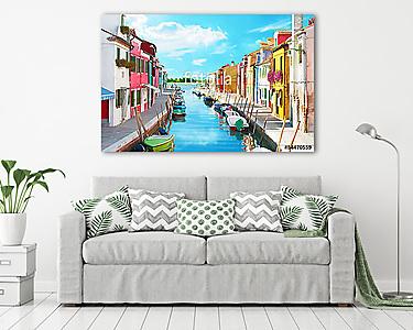 Narrow canal és színes házak Burano, Olaszország. (vászonkép) - vászonkép, falikép otthonra és irodába