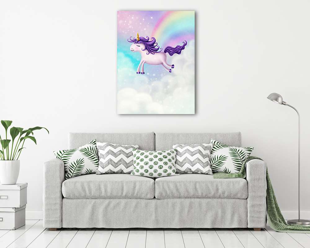 Aranyos kis egyszarvú - lila sörénnyel (fotótapéta) - vászonkép, falikép otthonra és irodába