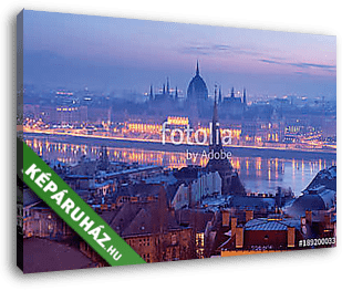 Budapest Parlament épülete a reggeli kék homályban - vászonkép 3D látványterv Budapest Parlament épülete a reggeli kék homályban - vászonkép 3D látványterv