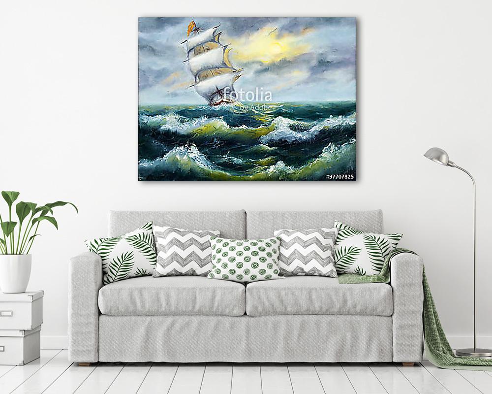Hajó az óceánon festmény (többrészes kép) - vászonkép, falikép otthonra és irodába