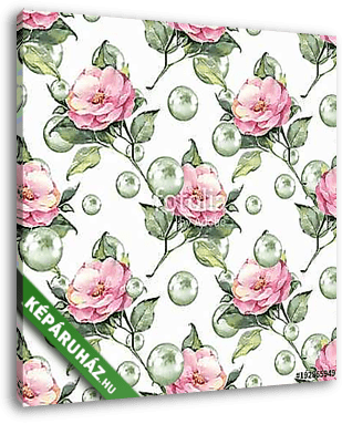 Watercolor floral seamless pattern. Flowers and pearls - vászonkép 3D látványterv