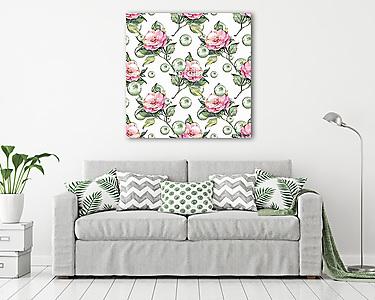Watercolor floral seamless pattern. Flowers and pearls (vászonkép) - vászonkép, falikép otthonra és irodába