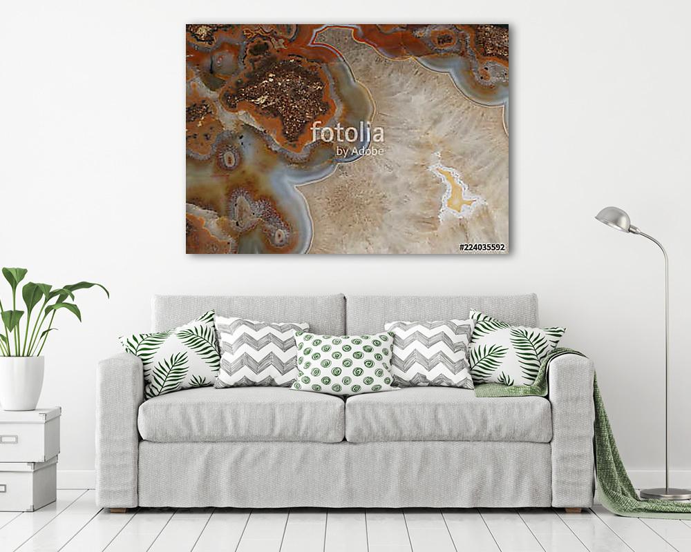 Macro photo of agate or polished gemstone quartz surface (bögre) - vászonkép, falikép otthonra és irodába