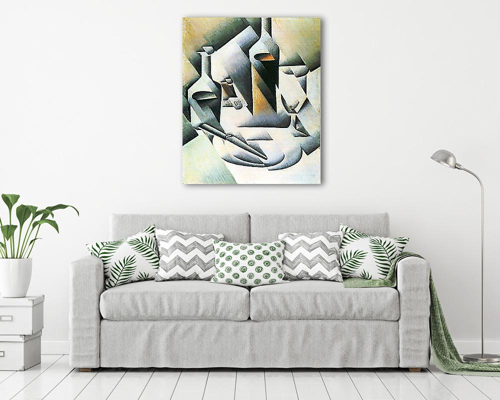 Csendélet üvegekkel és késsel (keretezett kép) - vászonkép, falikép otthonra és irodába