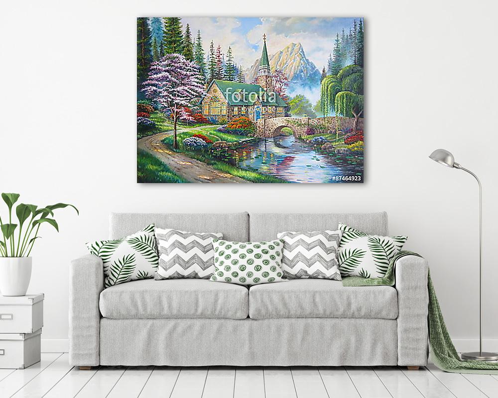 Templom az erdőben (olajfestmény reprodukció) - vászonkép, falikép vásárlás Templom az erdőben (olajfestmény reprodukció) (fotótapéta) - vászonkép, falikép otthonra és irodába