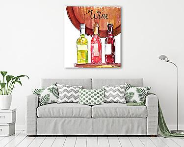 Borosüvegek feliratos hordóval (akvarell) (vászonkép) - vászonkép, falikép otthonra és irodába
