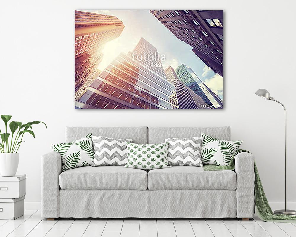 Vintage toned Manhattan skyscrapers at sunset, New York City, US (vászonkép) - vászonkép, falikép otthonra és irodába