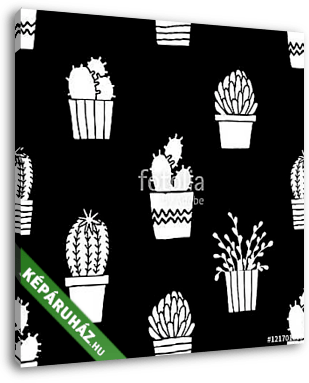 Hand Drawn Cactus Pattern - vászonkép 3D látványterv