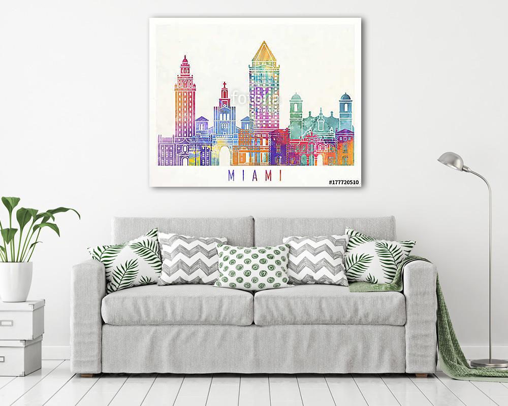 Miami landmarks watercolor poster - vászonkép, falikép vásárlás Miami landmarks watercolor poster (vászonkép) - vászonkép, falikép otthonra és irodába