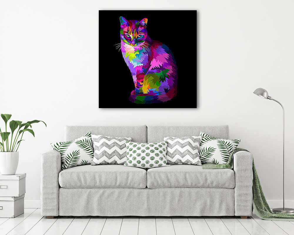 Színes macska illusztráció - vászonkép, falikép vásárlás Színes macska illusztráció (fotótapéta) - vászonkép, falikép otthonra és irodába