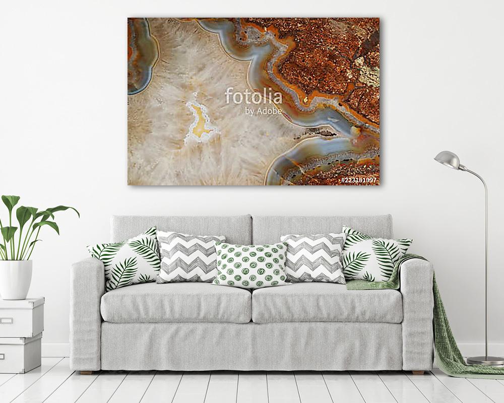 Macro photo of agate or polished gemstone quartz surface (bögre) - vászonkép, falikép otthonra és irodába
