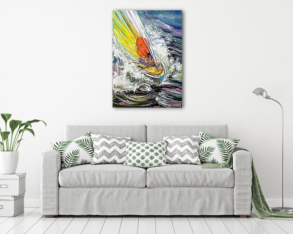 The sailing boat rushing on waves (fotótapéta) - vászonkép, falikép otthonra és irodába