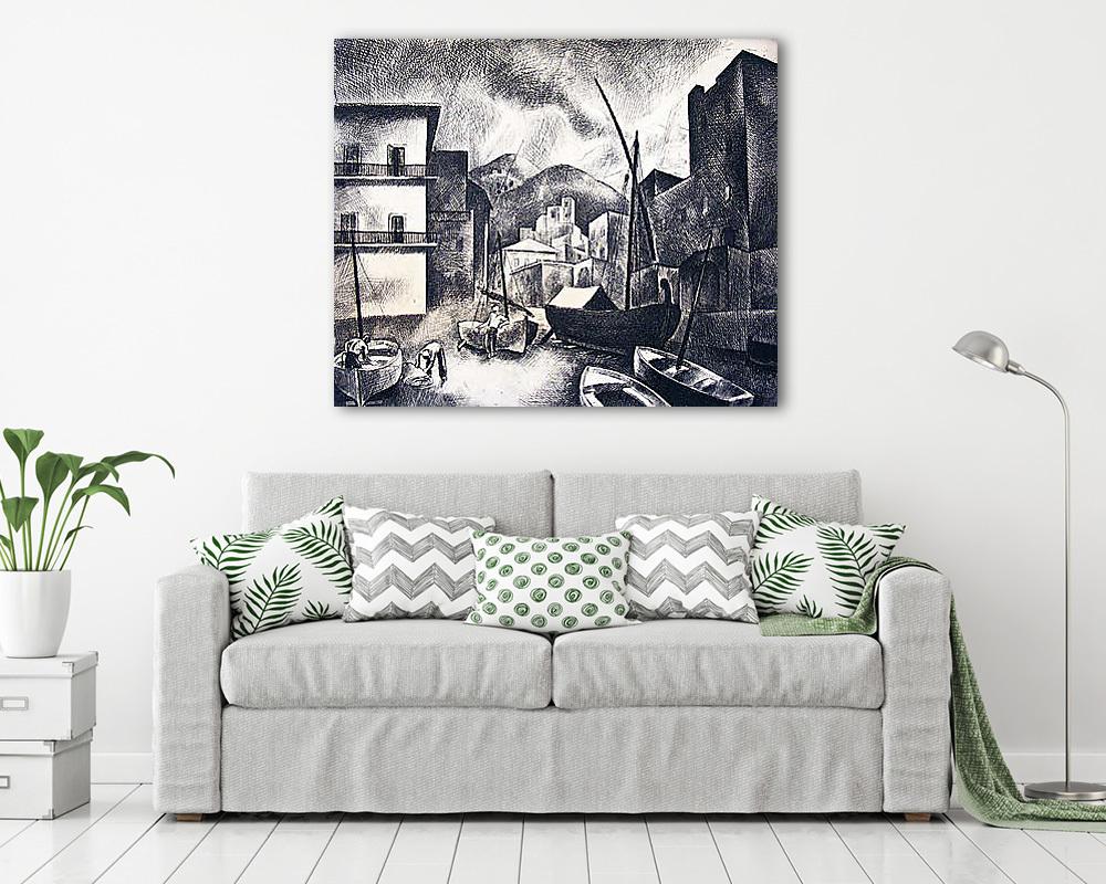 Kikötői látkép (rézkarc) (többrészes kép) - vászonkép, falikép otthonra és irodába