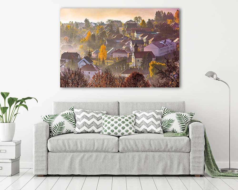 Reggeli hegyi falu  (vászonkép) - vászonkép, falikép otthonra és irodába