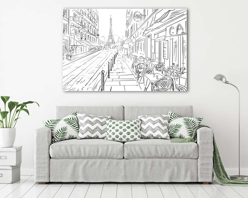 Párizsi utcák, éttermi teraszokkal, Eiffel toronnyal - vászonkép, falikép vásárlás Párizsi utcák, éttermi teraszokkal, Eiffel toronnyal (vászonkép) - vászonkép, falikép otthonra és irodába