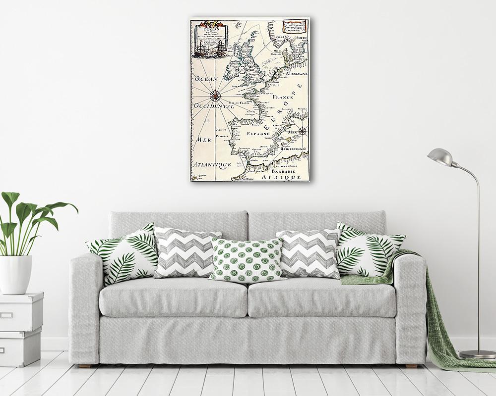 Atlanti-óceán térkép részlet (keretezett kép) - vászonkép, falikép otthonra és irodába