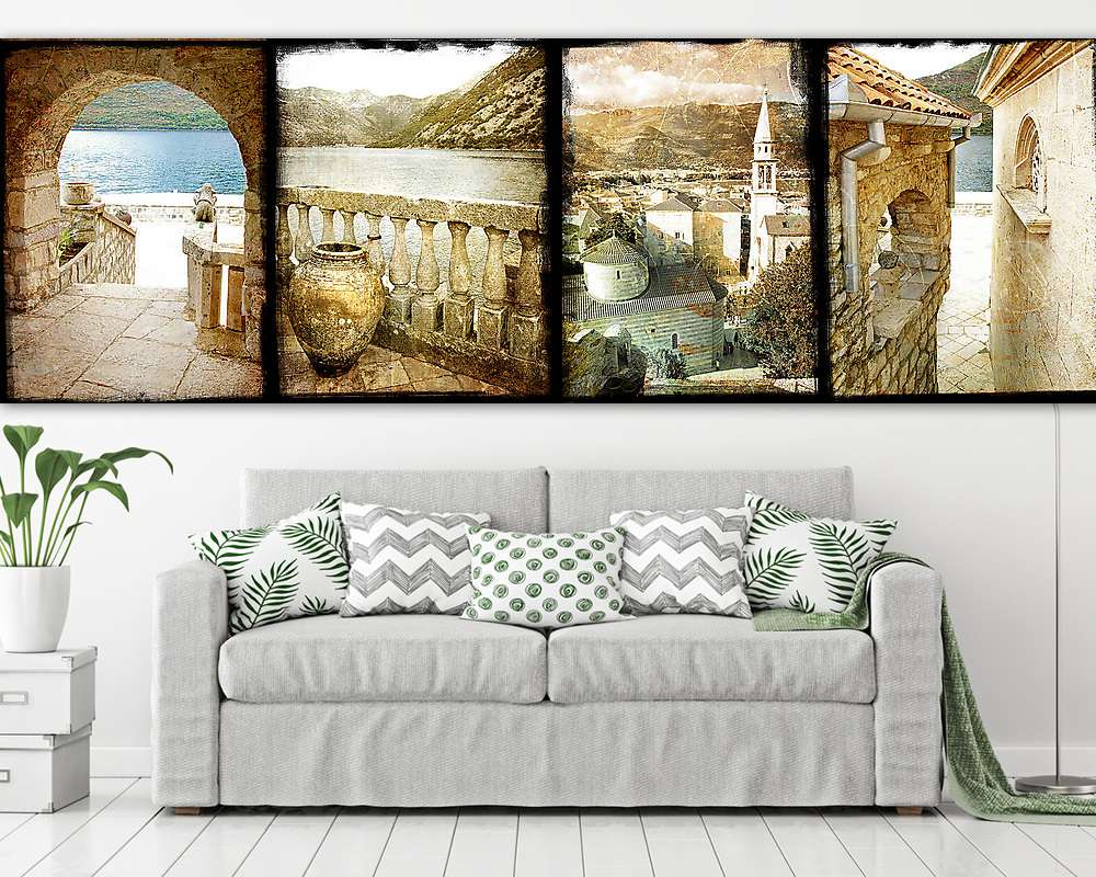 régi Montenegro - szüreti kollázs (keretezett kép) - vászonkép, falikép otthonra és irodába