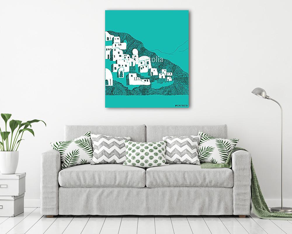 Santorini sziget, Görögország illusztráció (fotótapéta) - vászonkép, falikép otthonra és irodába