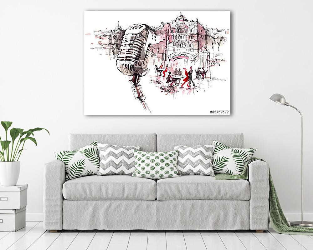 retro mikrofon (poszter) - vászonkép, falikép otthonra és irodába