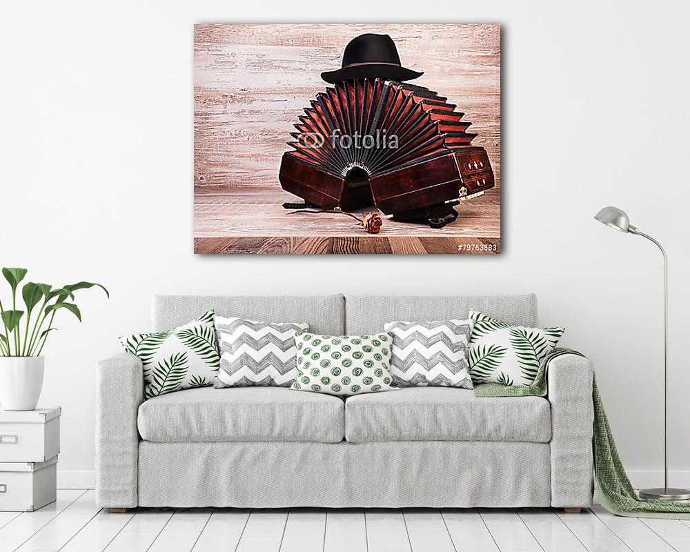 Bandoneon, tangóeszköz és kunyhó (többrészes kép) - vászonkép, falikép otthonra és irodába