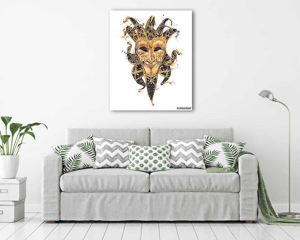 Masquerade maszk akvarell illusztráció elszigetelt fehér backgr (vászonkép) - vászonkép, falikép otthonra és irodába