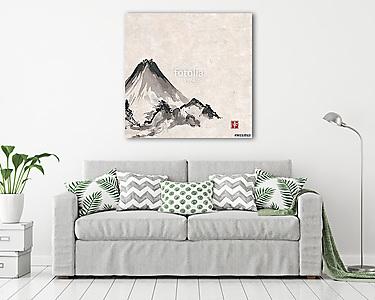 Japán stílusban kézzel festett hegyek  (vászonkép) - vászonkép, falikép otthonra és irodába