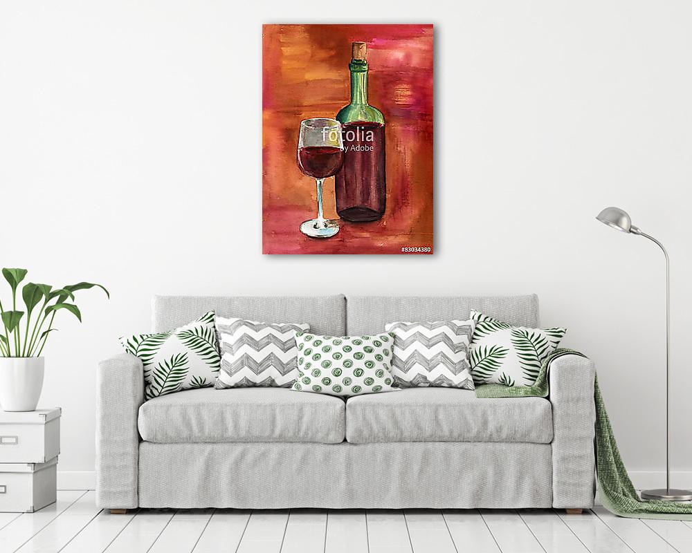 Boros üveg és pohár színes háttérrel (akvarell) (bögre) - vászonkép, falikép otthonra és irodába