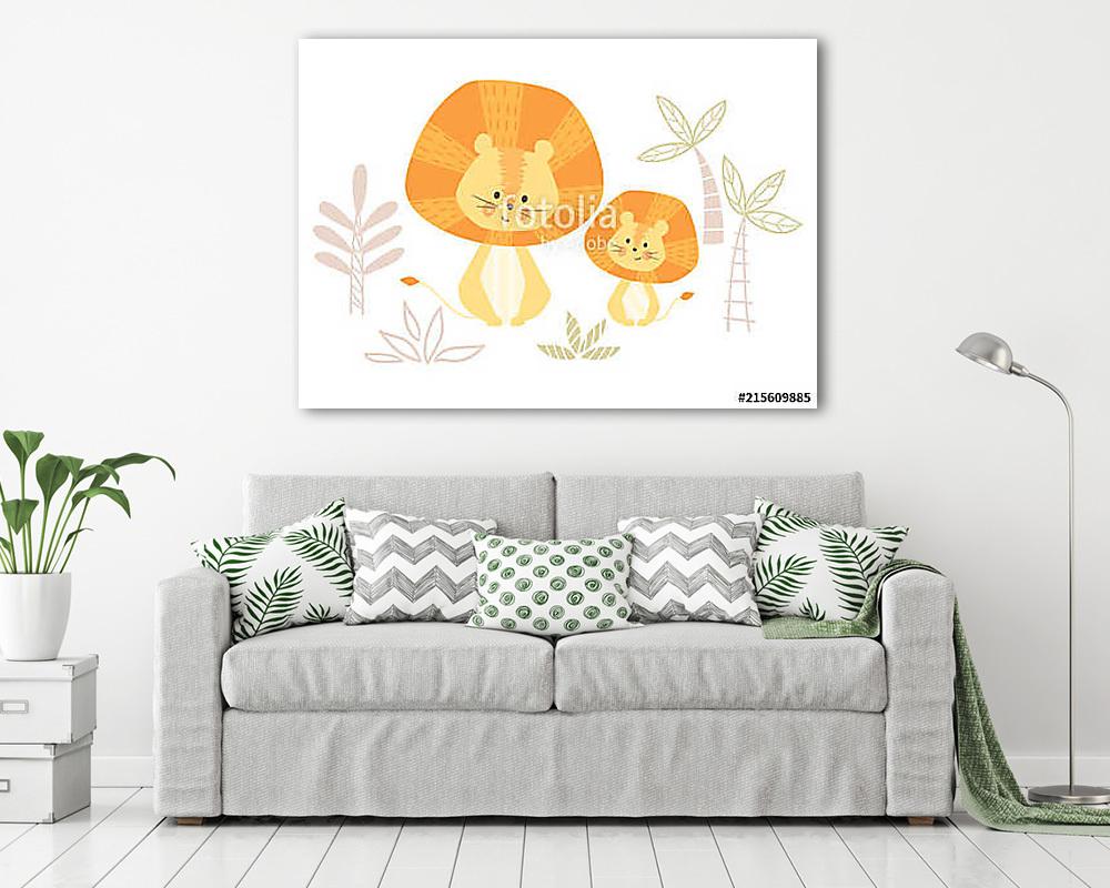 Oroszlán kölyök és a papája (keretezett kép) - vászonkép, falikép otthonra és irodába