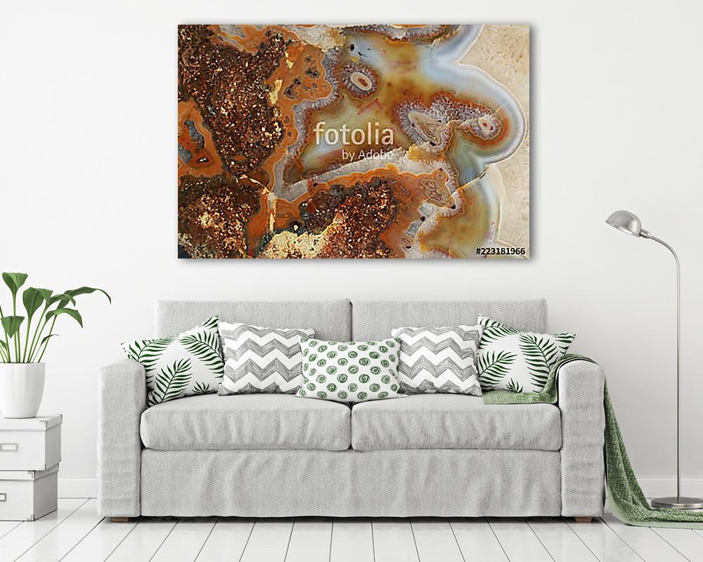 Macro photo of agate or polished gemstone quartz surface (bögre) - vászonkép, falikép otthonra és irodába