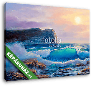 Sunset on the sea, painting by oil on canvas. - vászonkép 3D látványterv