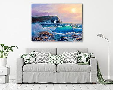 Sunset on the sea, painting by oil on canvas. (vászonkép) - vászonkép, falikép otthonra és irodába